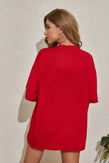 yueswear Unisex Saturn Printed Relaxed Fit Red T-Shirt