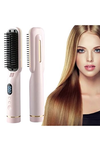 ALPACO Electric Hair Straightening Brush With Negative Ions, Cordless, Lcd Display, Temperature Levels,