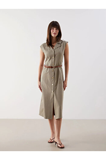 LC Waikiki Lcw Comfort Green Belted Shirt Dress