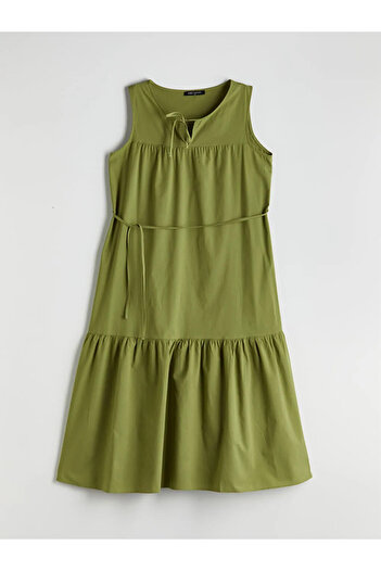 LC Waikiki Lcw comfort khaki lace-up neck sleeveless dress
