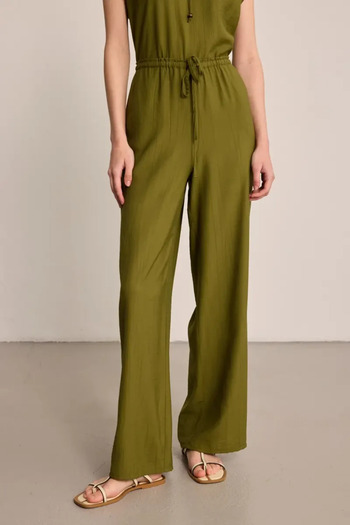 Gusto Viscose Trousers with Elastic Waist - Khaki