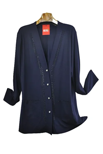 elma abone Large Size Combed Cotton Four Button Stone Mother Cardigan