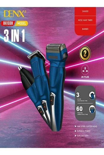 Denx 3 in 1 Hair Clipper Dual Battery Durable Power Multicolor