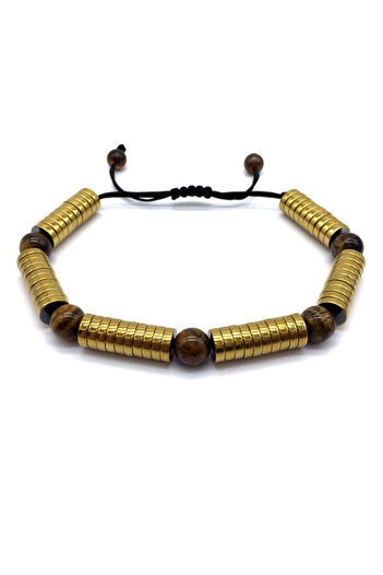 REDz Accessories Brățară cu monede și mărgele, piatră ochi de tigru, auriu/maro
