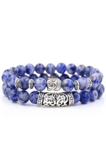 REDz Accessories Set de 2 brățări Buddha, pietre naturale, albastru