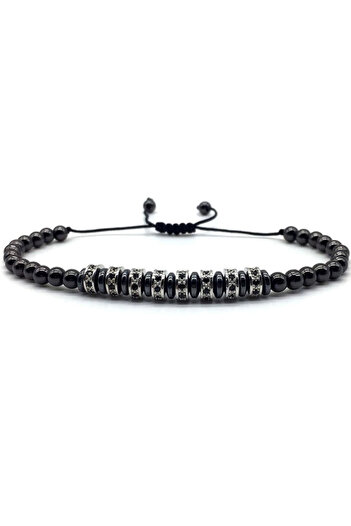 REDz Accessories Brățară metalică, elemente rotunde, cristale de zirconiu negru, negru/argintiu