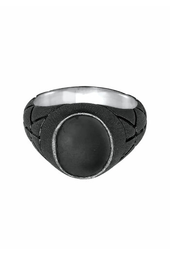 KUZZOI Ring Herren Siegelring Oxidiert Schwarz Robust mit Emaille in 925 Sterling Silber