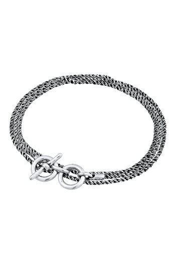 KUZZOI Armband Herren Kordel Halskette T-Bone Massiv Robust Oxidiert in 925 Sterling Silber