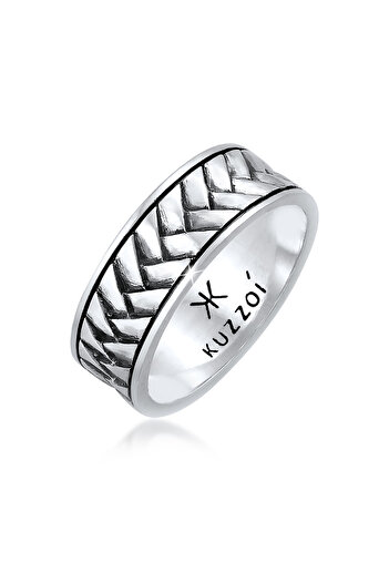 KUZZOI Ring Herren Bandring Fischgrät Vintage Massiv in 925 Sterling Silber