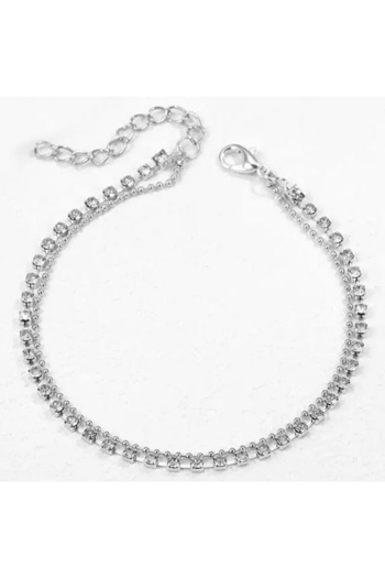 REDz Accessories Brățară Glamour pentru picior, 2 straturi, cataramă reglabilă, pietre prețioase, metal, argintiu
