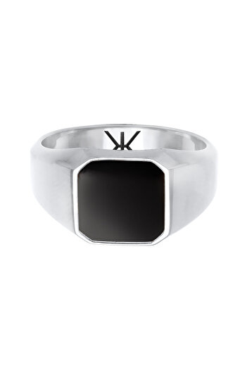 KUZZOI Ring Herren Siegelring Emaille schwarz Basic Trend in 925 Sterling Silber
