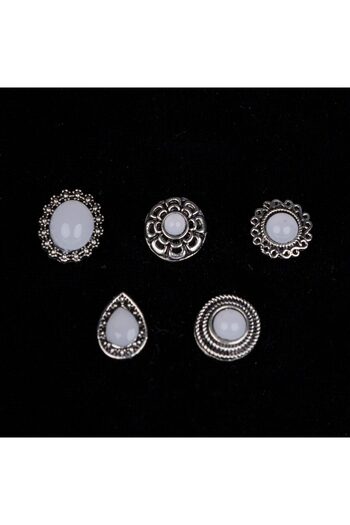 REDz Accessories Earring Set, Vintage, Geometric, Silver/White, Mother of Pearl