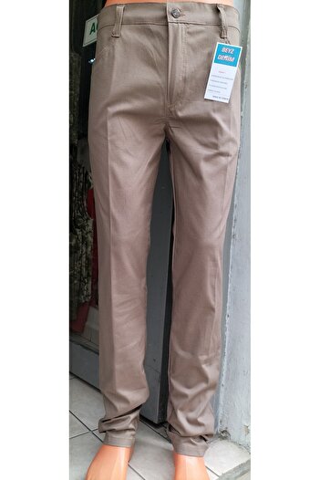 BeyzDenim Chickpea Colored Linen Trousers - Classic Jeans Cut, Large Size