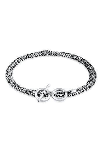 KUZZOI Armband Herren Kordel Halskette T-Bone Massiv Robust Oxidiert in 925 Sterling Silber