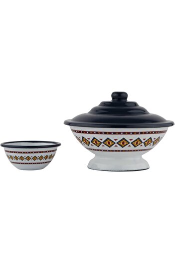 ALSAIF Iron Bowl For Dates And Seeds By Al Saif Enamel Ware Zaina, 16 Cm Design Size, Multicolor, 2 Pieces
