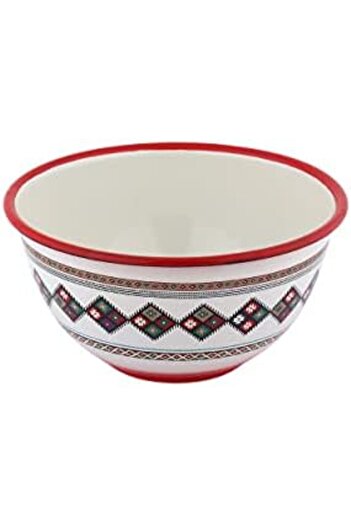 ALSAIF Bowl With Stand Made Of Iron, Enamel Coated, Leaf Design, 12cm, Multicolored