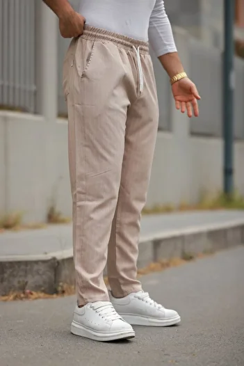Edolika Men's Waist Lace-Up Striped Pants