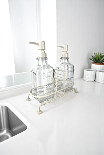Mirilliahome Soap Dispenser Set with Metal Stand, Double Soap Dispenser Set, Liquid Soap Dispenser with Stand - Glass