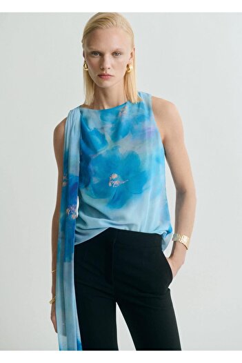 MANGO Woman Floral tie detail blouse
