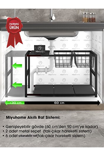moniev Genişletilebilir Raf Ayarlanabilir Düzenleyici 2 Metal Sepetli Mutfak Düzenleyici Banyo Düzenleyici