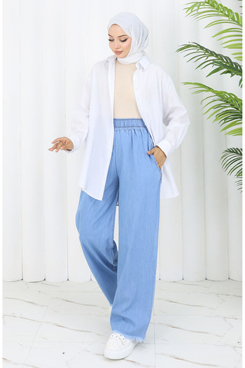 sefamerve Elastic Waist Jeans 5827-01 Light Blue