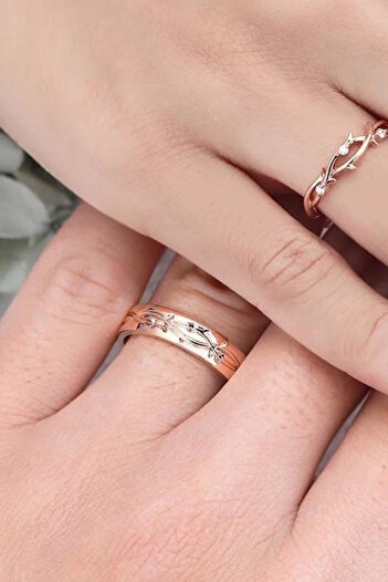My Diamond Unisex Dal Ve Yaprak Tasarım 14 Ayar Altın Alyans Yüzük