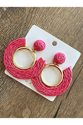 Büyük Hanım Bohemian Style Handmade Pink Raffia Earrings