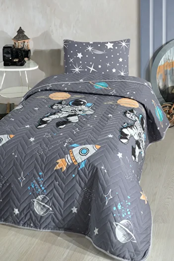 Formeya Astronaut Patterned Children-Teenager Room Single Pique-Bedspread Set 160 X 230 cm (Without Sheet)