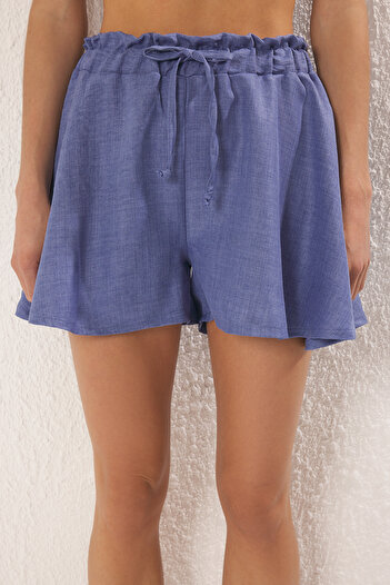 Trendyol Collection Blue Elastic Waist Wide Leg Shorts & Bermuda Twoss25Sr00217