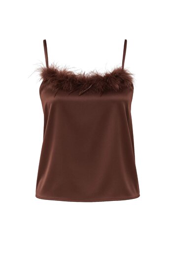 Trendyol Collection Κομψή μπλούζα με χακί σατέν Otrishi TPRSS25BZ00044