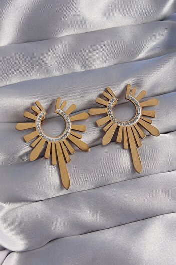Vice 316L Steel Gold Color Zircon Stone Sun Figure Earrings