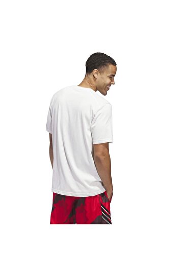 adidas Μπλουζάκι μπάσκετ με γραφικό ανδρικό λευκό στρογγυλό λαιμό