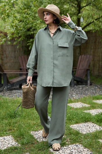 InStyle Pocket Detail Modal Khaki Double Suit