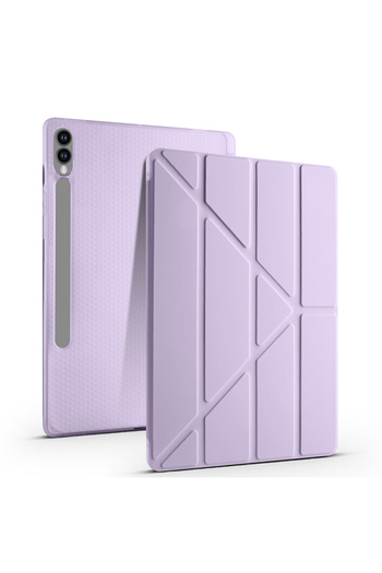 HTstore Galaxy Compatible Tab S9 Plus Case Zore Tri Folding Pen Compartment Stand Case-Lilac