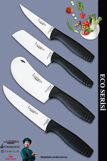 LAZBİSA Eco Serisi Mutfak Bıçak Seti Et Ekmek Sebze Salata Pizza Börek Pide Şef Bıçağı 4 Lü Set ( Mft-7541)