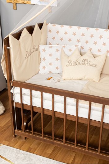 Bamgidoo Ahşap Beşik Anne Yanı Bebek Beşik Ceviz 60x120 Krem Prens ( Erkek ) Uyku Seti Yatak