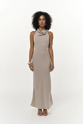 MAİ COLLECTİON Loretta Backless Mink Long Dress
