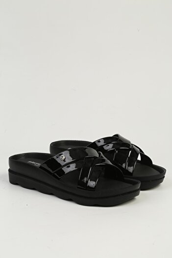 Pierre Cardin Black Patent Leather Women's Slippers Pc-7485