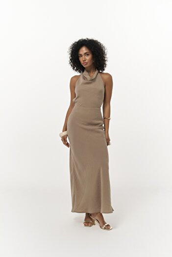 MAİ COLLECTİON Loretta Backless Dark Mink Long Dress