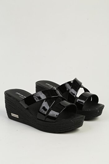 Pierre Cardin Black Patent Leather Women's Slippers Pc-7476