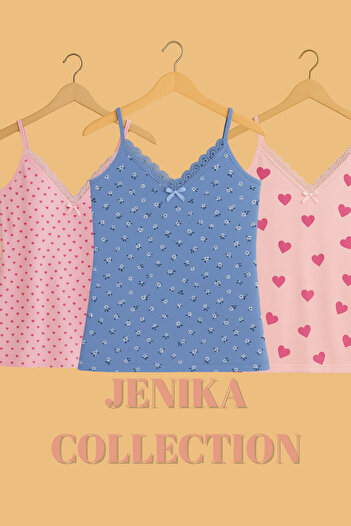 JENİKA Patterned Cotton Rope Strap Women's 3-Piece Undershirt