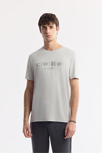 Avva Men's Regular Fit Light Grey Crew Neck Printed Soft Touch T-Shirt A51Y1138