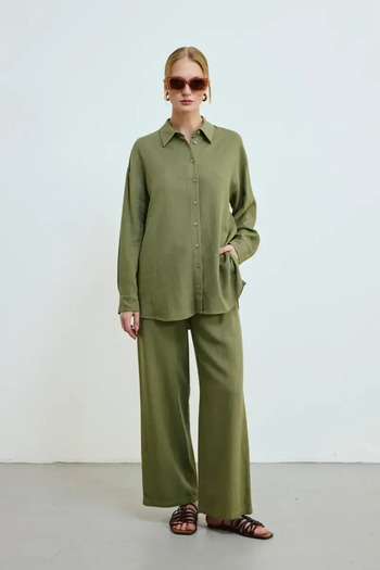 Gusto Relaxed Fit Linen Shirt -Khaki