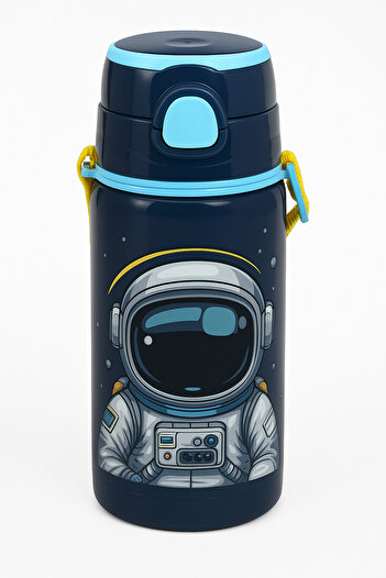 Frocx Astral 500MlSteel Water Bottle with Straw and Flask - Astronaut with Hanger String 42679