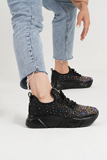 Beyond Women's Black Sole Multi Stone Sports Sneaker 4.5 cm Byndrsl400