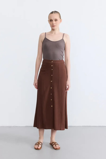 Gusto Brown Front Button Long Lizard Skirt