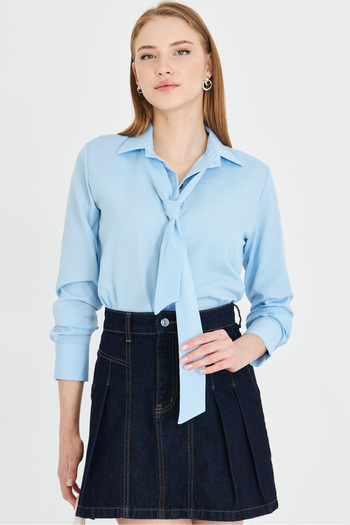armonika Cămașă de damă Baby Blue cu cravată ARM-25Y 001030