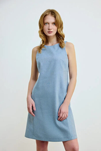 Gusto Rochie gilet din amestec de in albastru