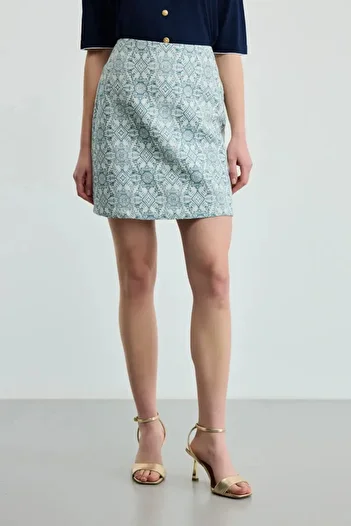Gusto Blue Ethnic Patterned Cotton Skirt