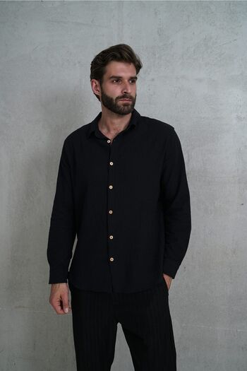 BOHEMAİ Pánská oversize černá košile Wesley